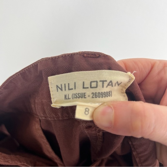 Nili Lotan Rust Brown East Hampton Pants Slim Fit Ankle Trouser Raw Hem Size 8 - Picture 4 of 5